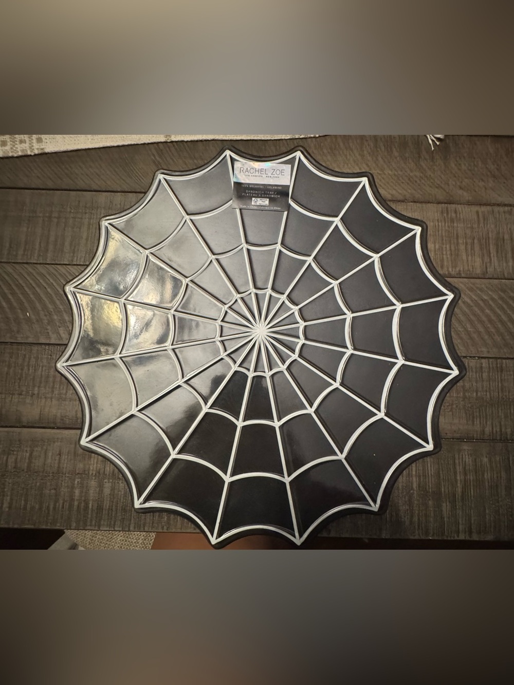 Rachel Zoe Black and White Tray with Spiderweb Set of 2